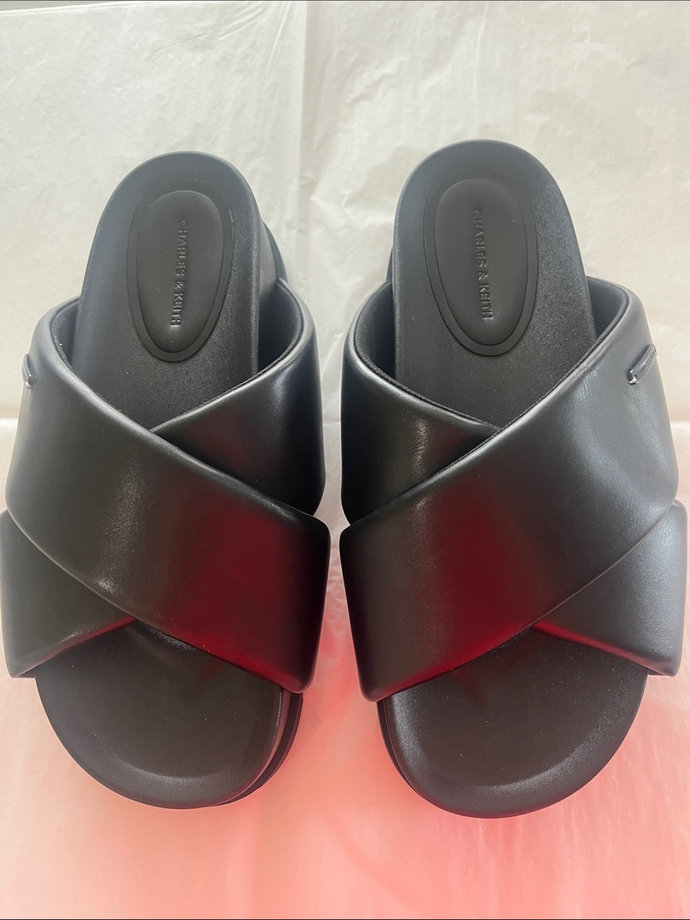 Charles & Keith Black Cross-Strap Slip-On Sandals for Women